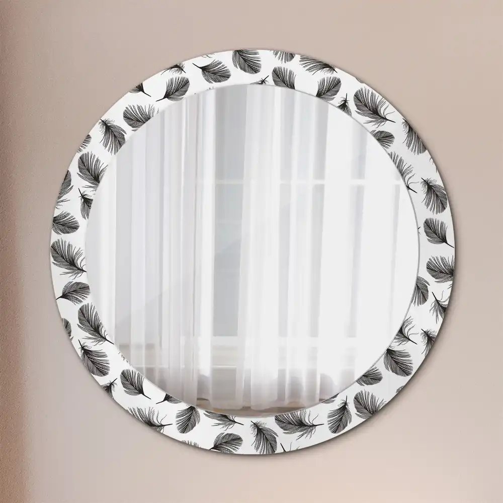Round mirror frame with print Feathers