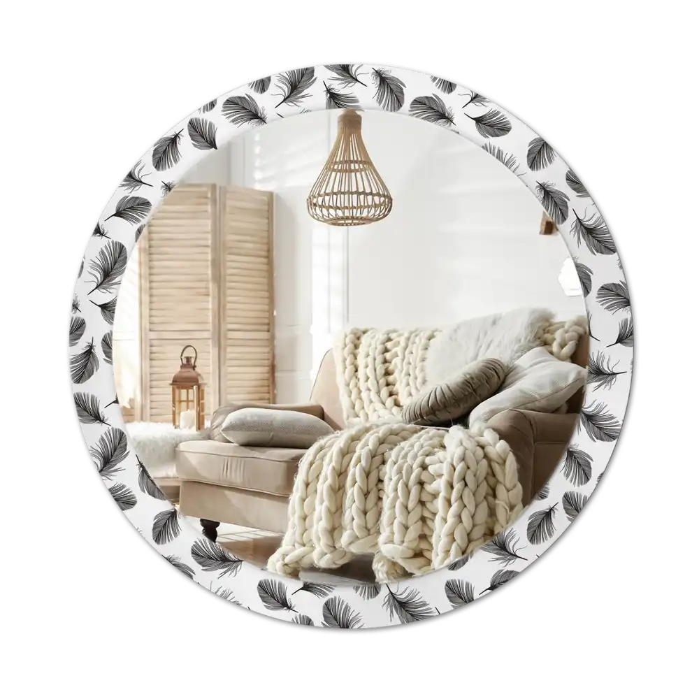 Round mirror frame with print Feathers