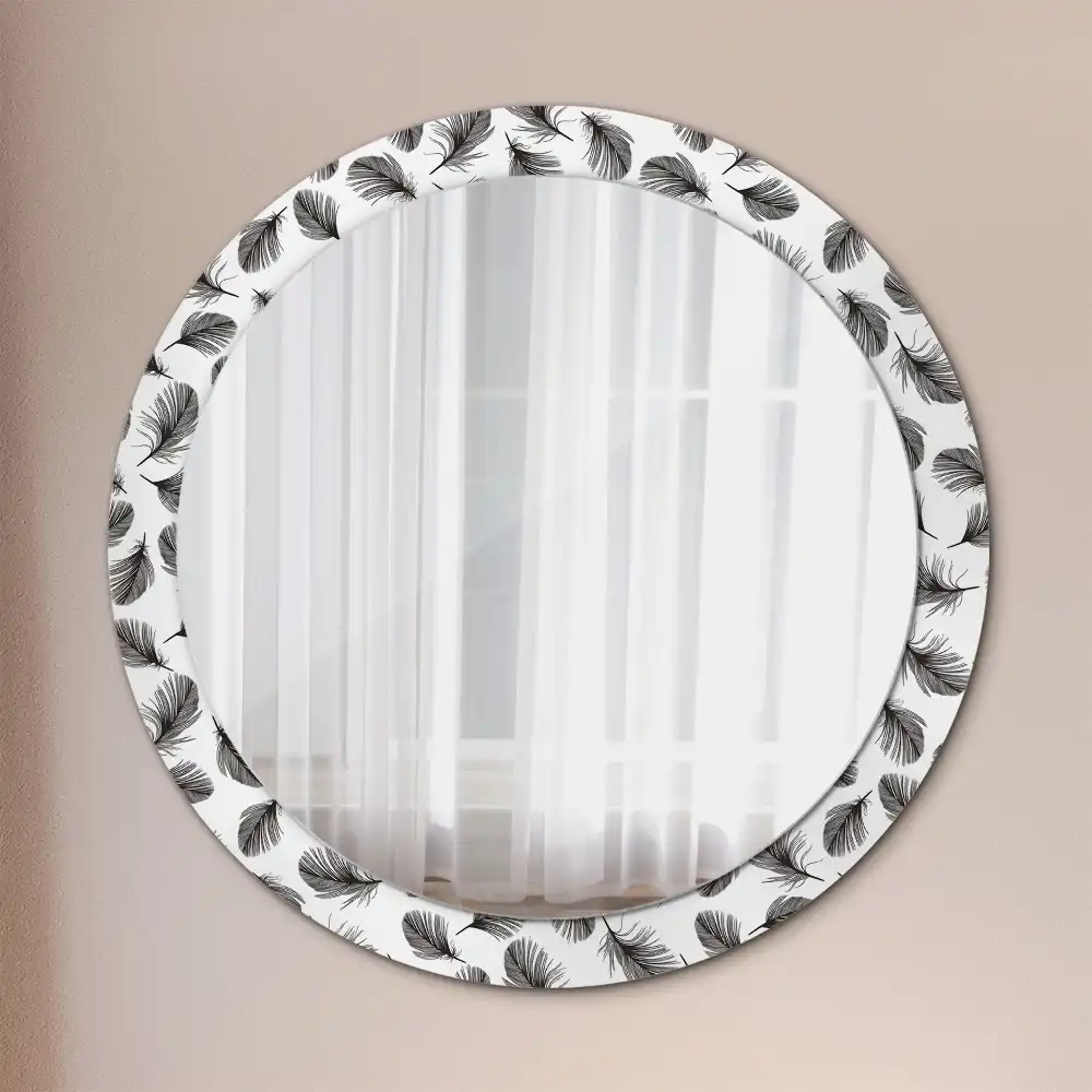 Round mirror frame with print Feathers