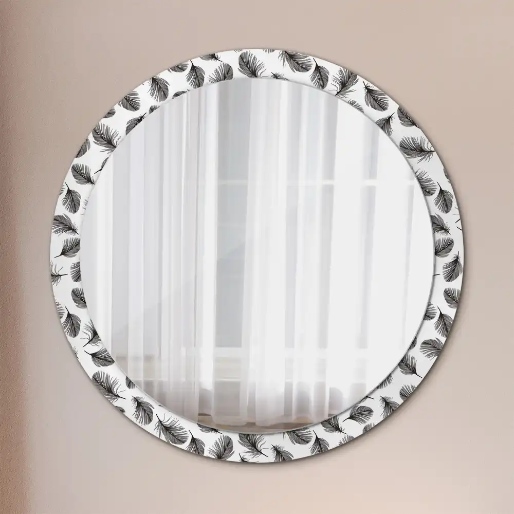 Round mirror frame with print Feathers