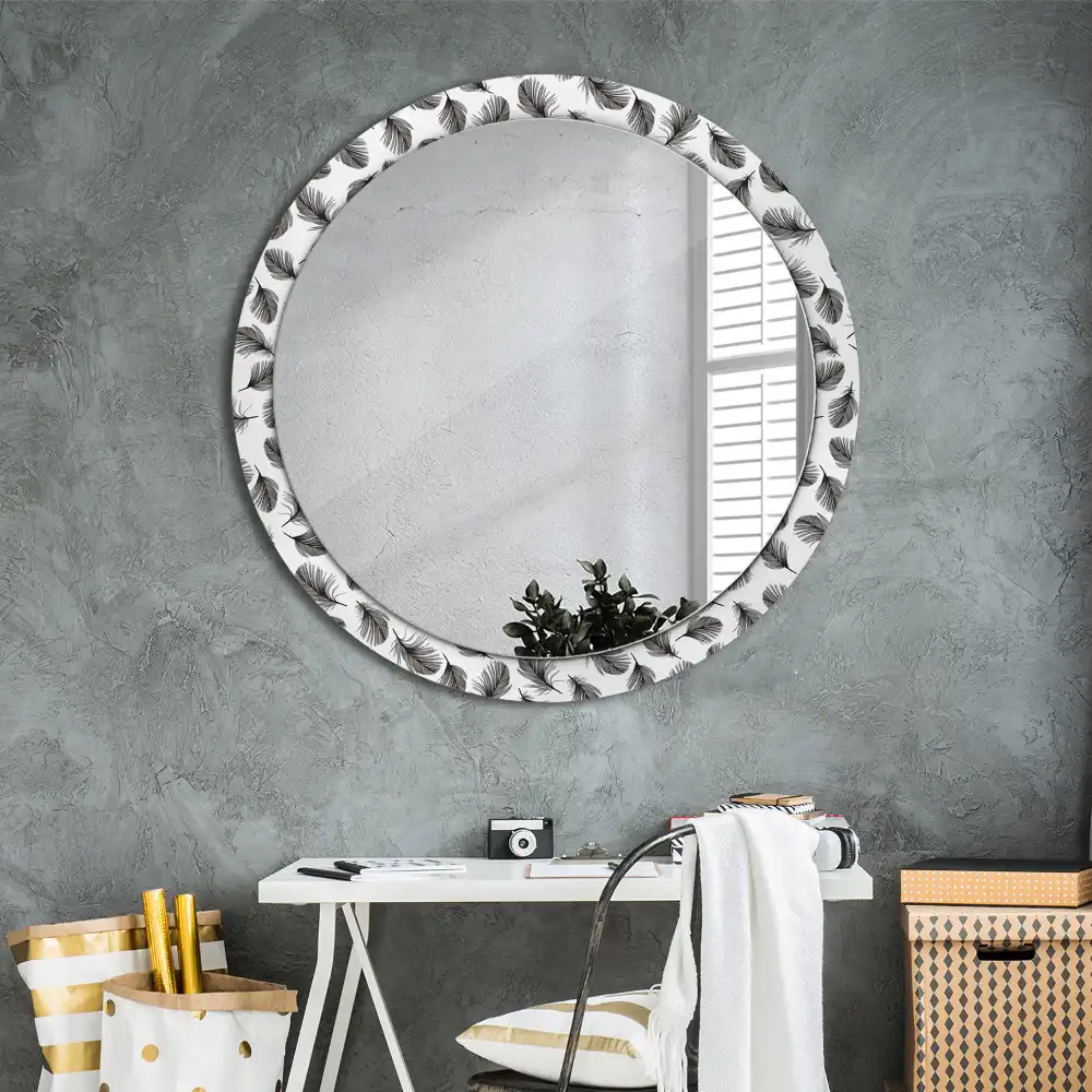 Round mirror frame with print Feathers