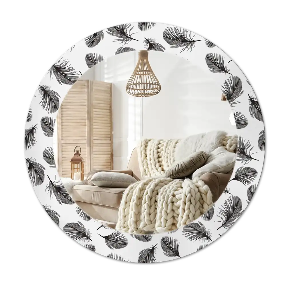 Round mirror frame with print Feathers