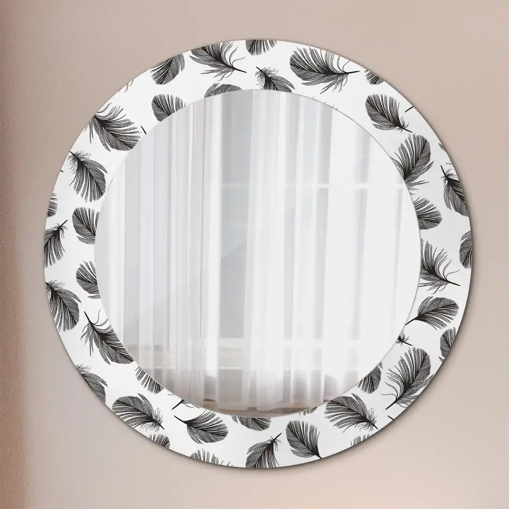 Round mirror frame with print Feathers