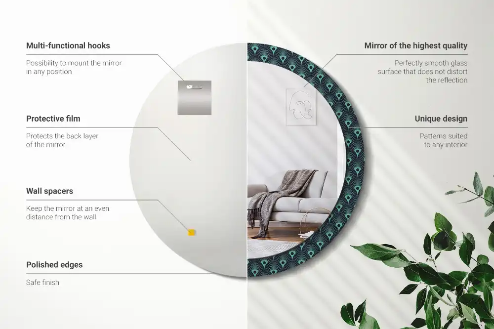 Round printed mirror Floral pattern