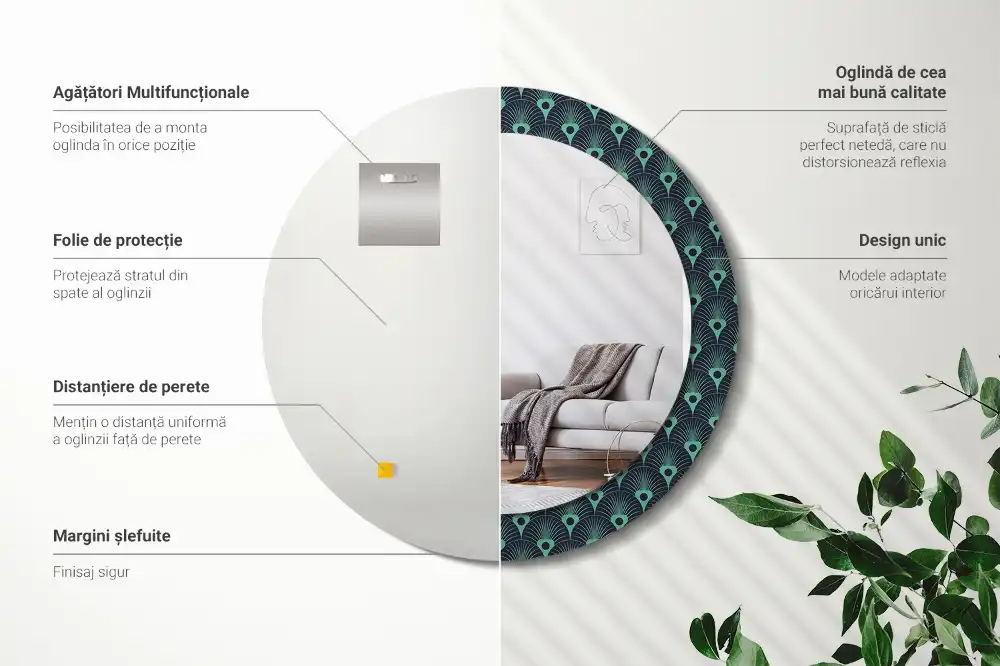 Round printed mirror Floral pattern