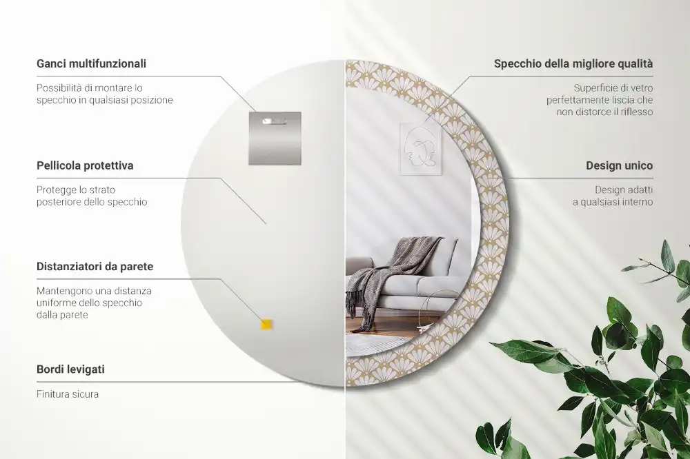 Round decorative mirror Oriental flower