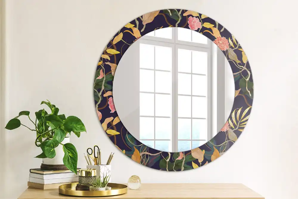Round mirror frame with print Watercolor plants