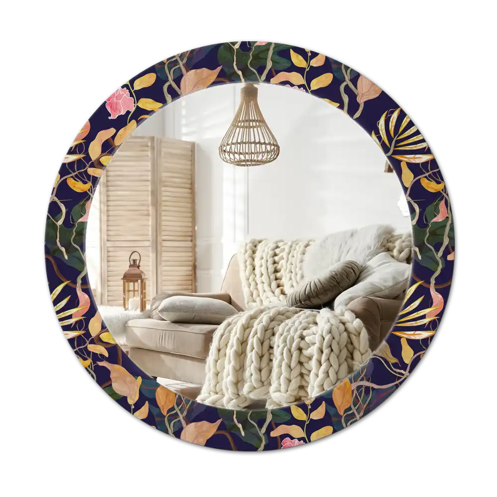 Round mirror frame with print Watercolor plants
