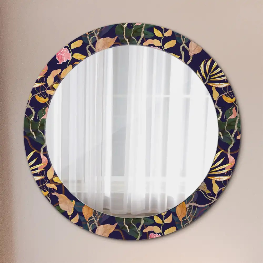 Round mirror frame with print Watercolor plants