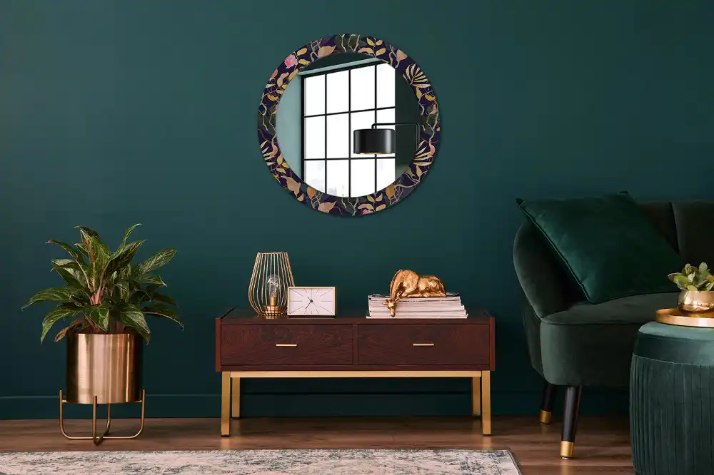 Round mirror frame with print Watercolor plants