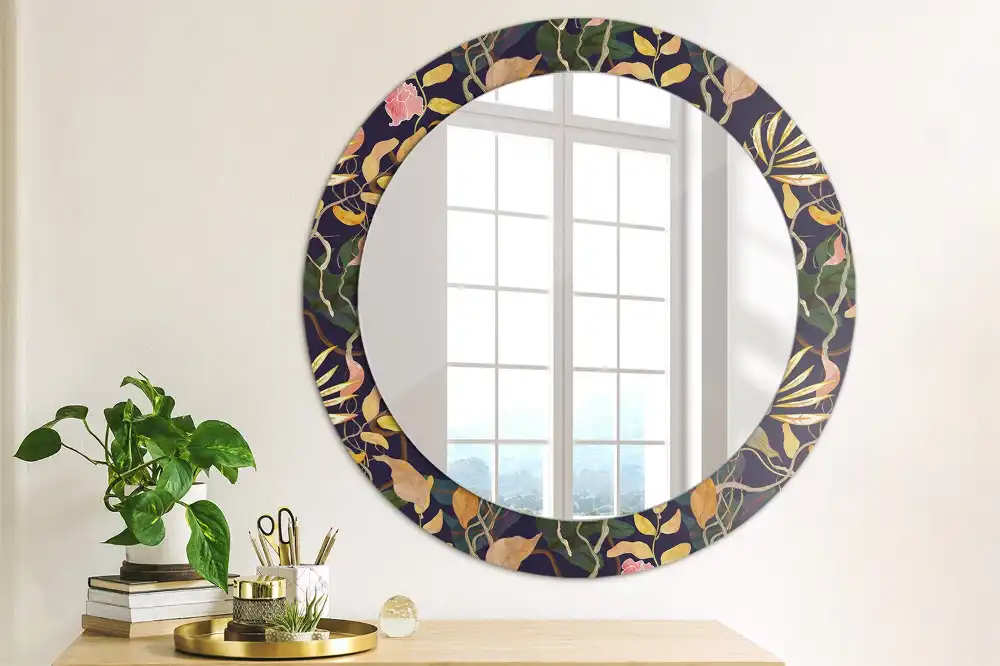 Round mirror frame with print Watercolor plants
