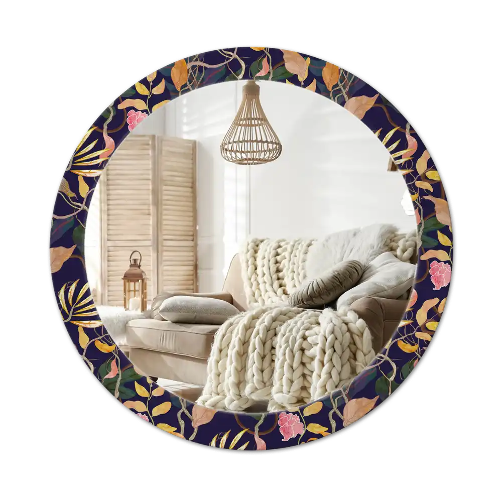 Round mirror frame with print Watercolor plants