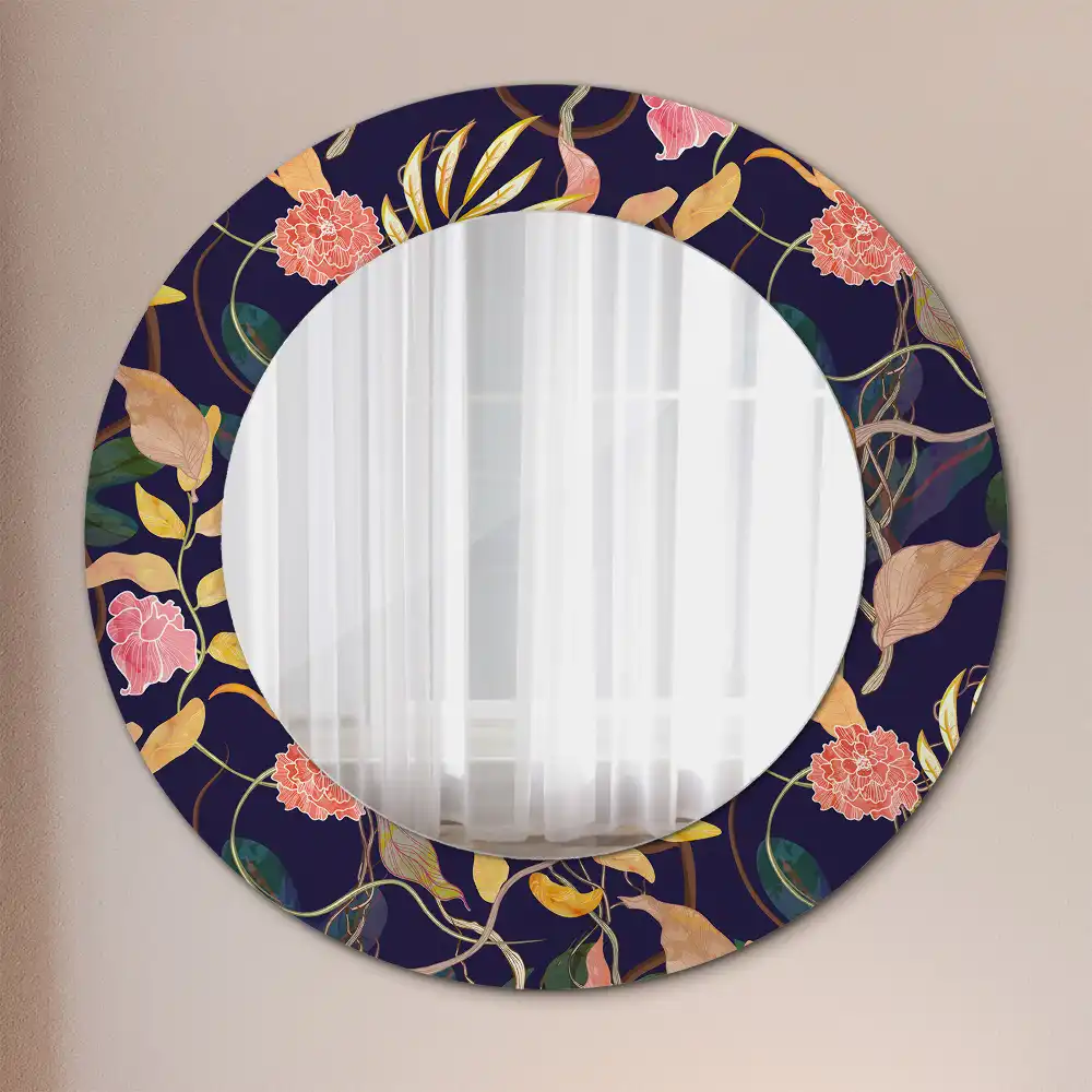 Round mirror frame with print Watercolor plants