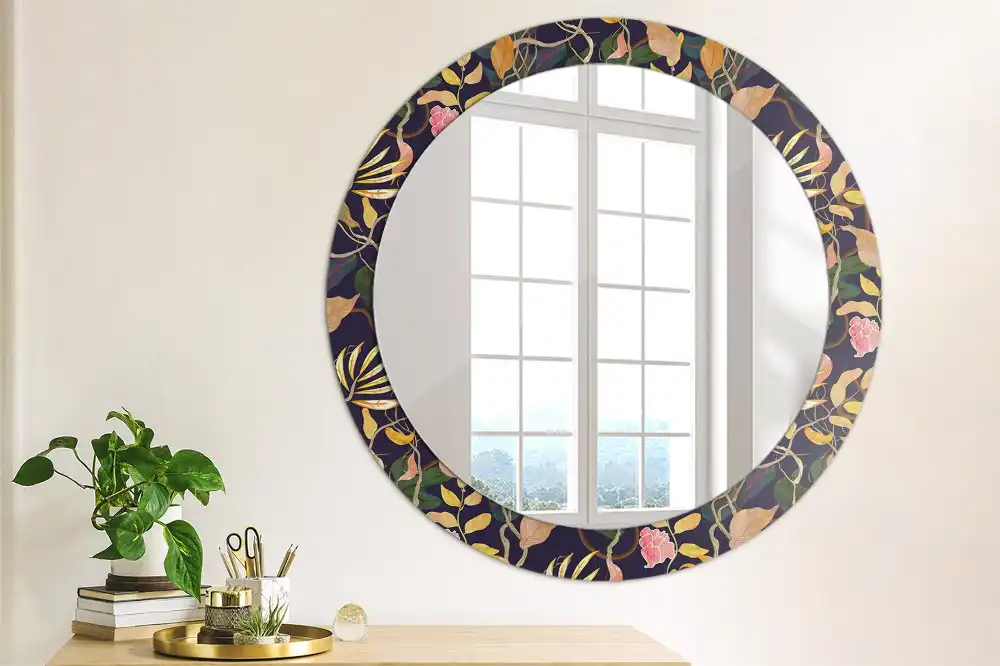 Round mirror frame with print Watercolor plants