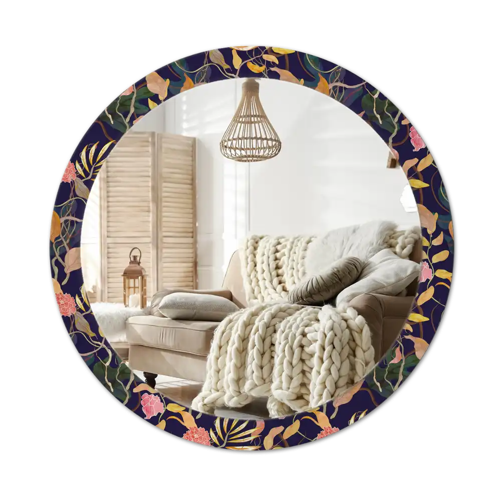 Round mirror frame with print Watercolor plants