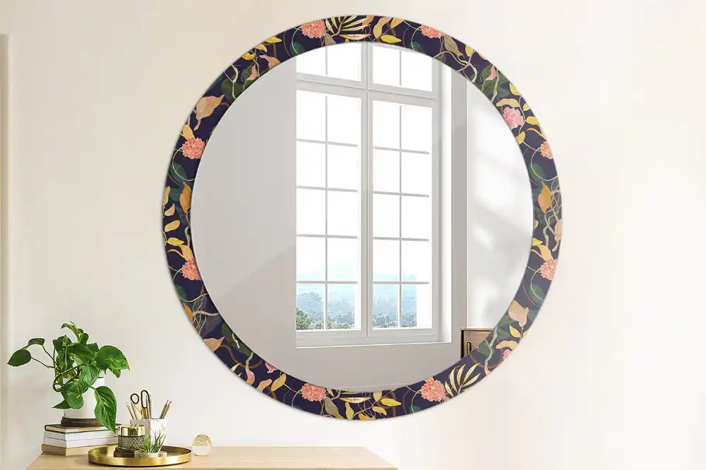 Round mirror frame with print Watercolor plants