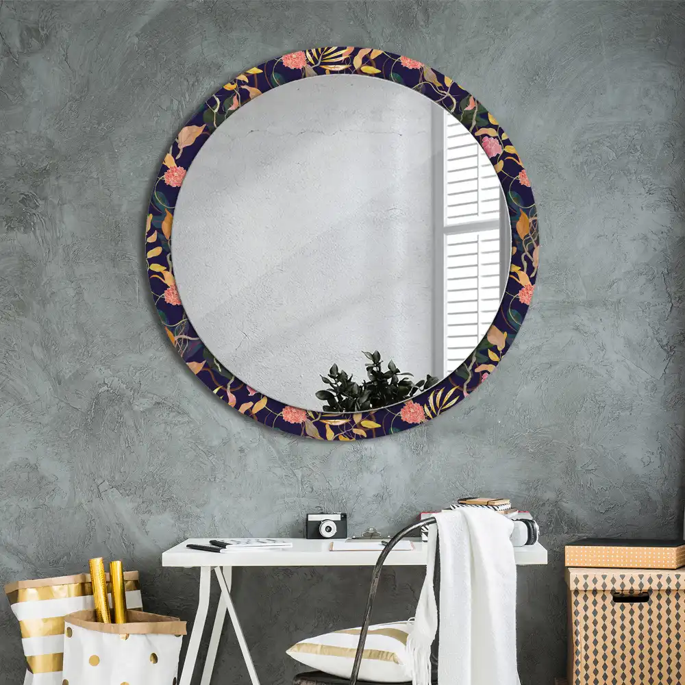 Round mirror frame with print Watercolor plants