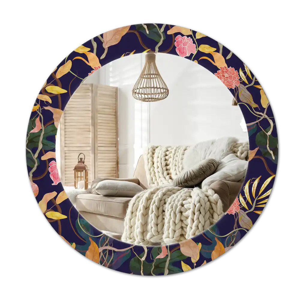 Round mirror frame with print Watercolor plants