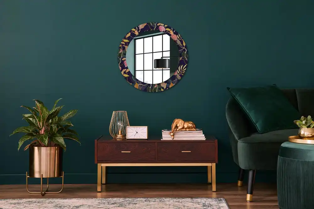 Round mirror frame with print Watercolor plants