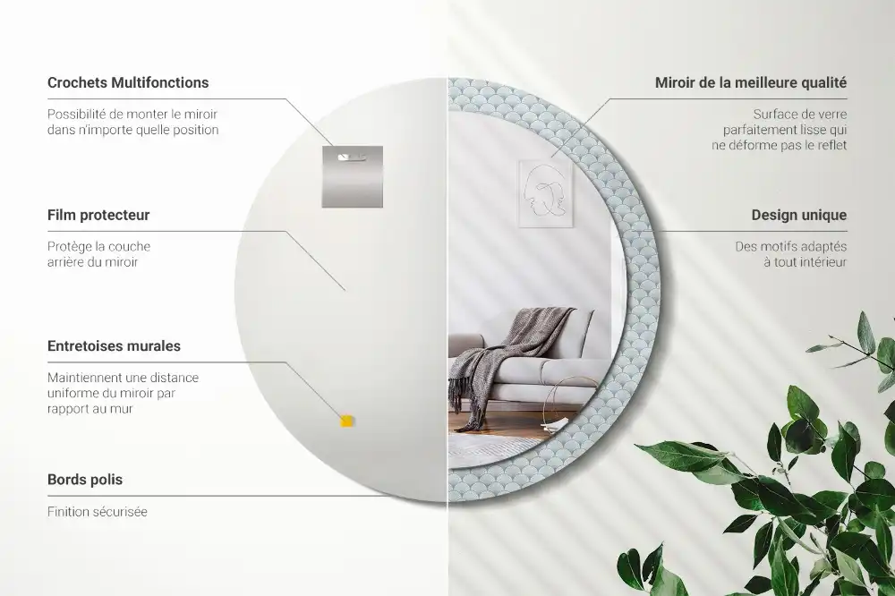 Round printed mirror Retro vintage pattern