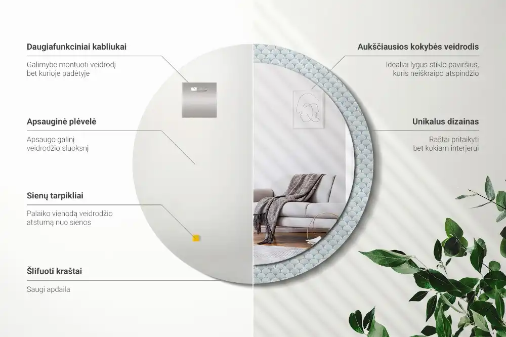 Round printed mirror Retro vintage pattern