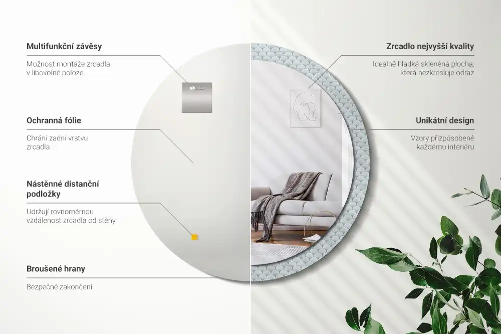 Round printed mirror Retro vintage pattern