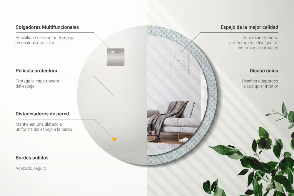 Round printed mirror Retro vintage pattern