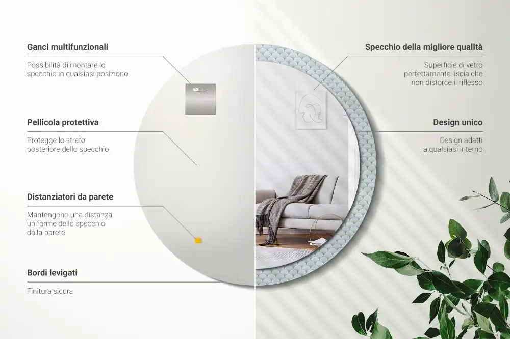 Round printed mirror Retro vintage pattern