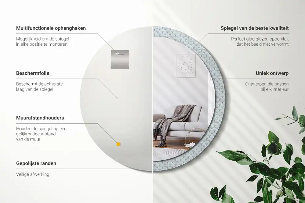 Round printed mirror Retro vintage pattern