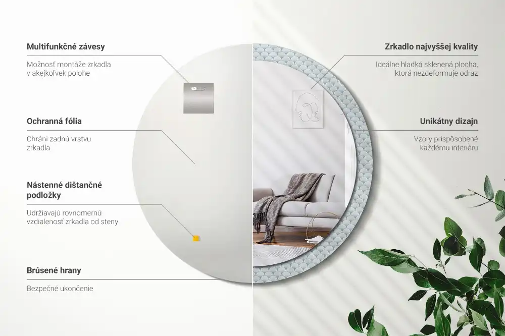 Round printed mirror Retro vintage pattern