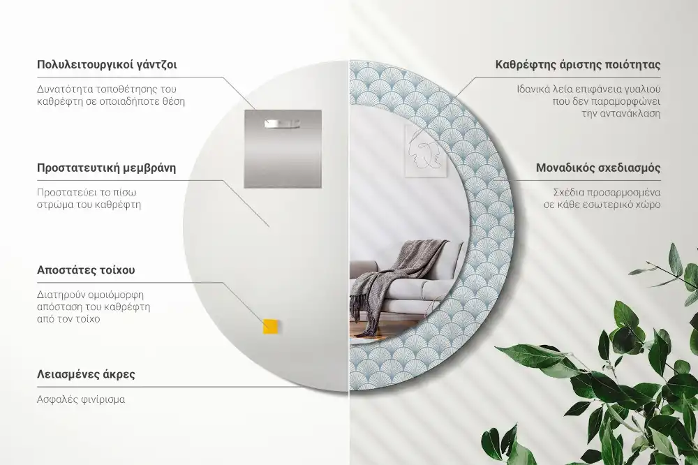 Round printed mirror Retro vintage pattern