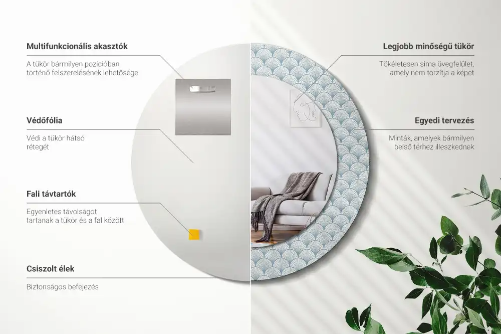 Round printed mirror Retro vintage pattern