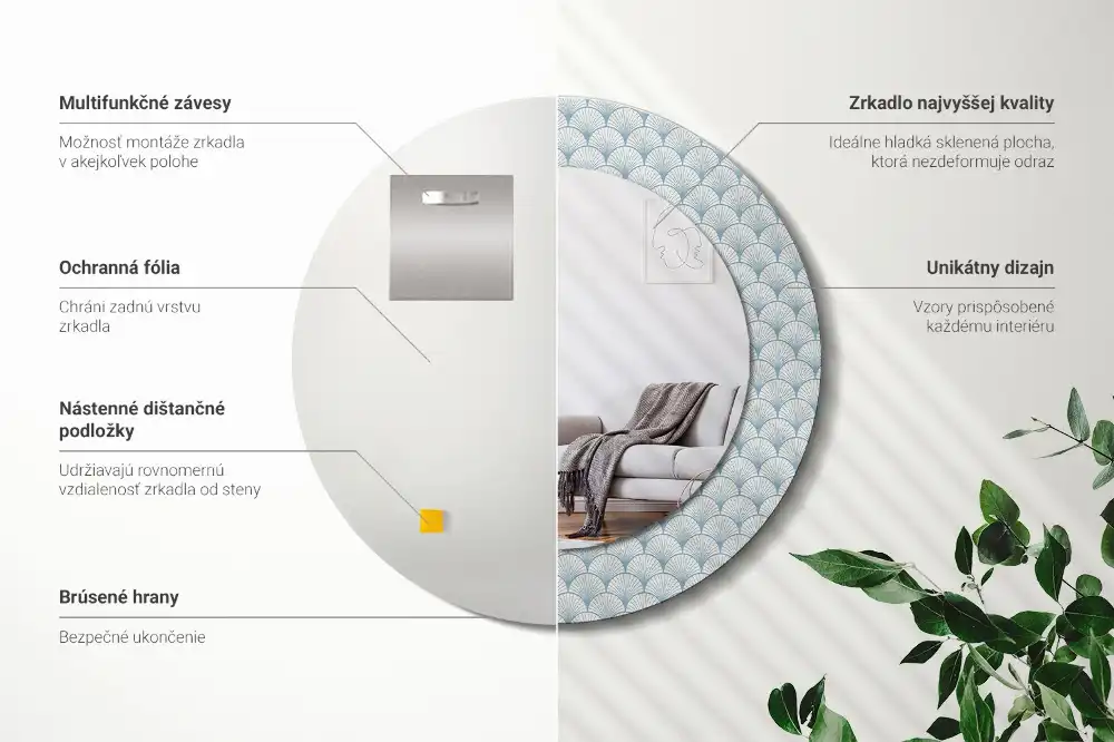 Round printed mirror Retro vintage pattern