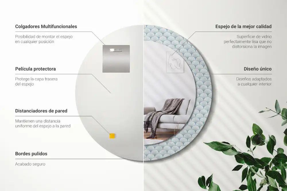 Round printed mirror Retro vintage pattern