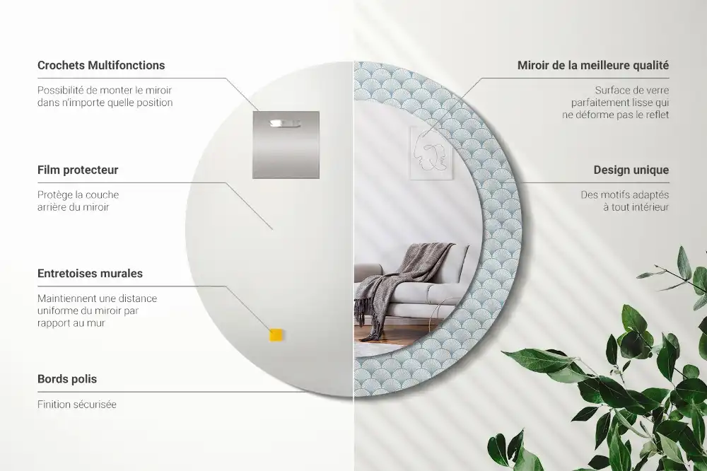 Round printed mirror Retro vintage pattern