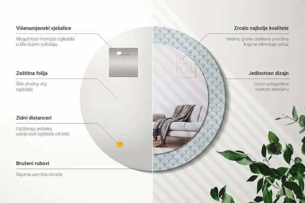 Round printed mirror Retro vintage pattern