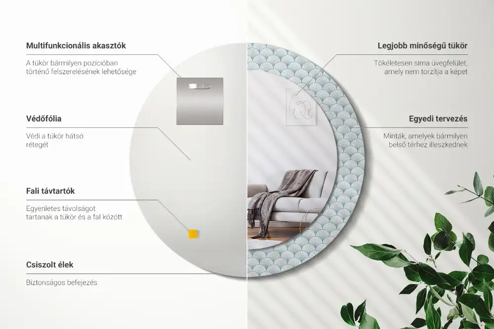 Round printed mirror Retro vintage pattern