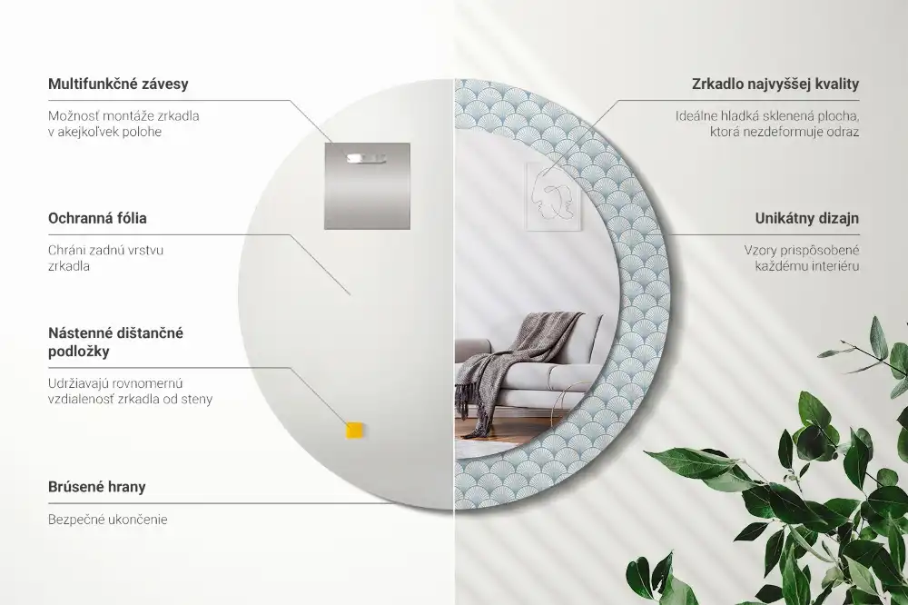 Round printed mirror Retro vintage pattern