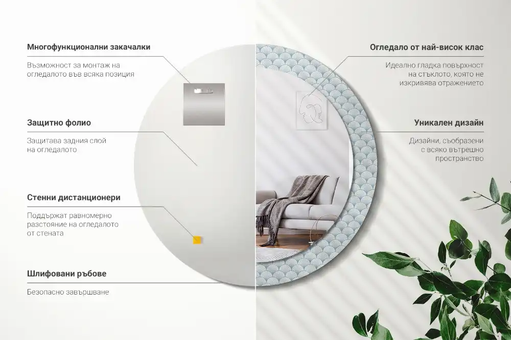 Round printed mirror Retro vintage pattern