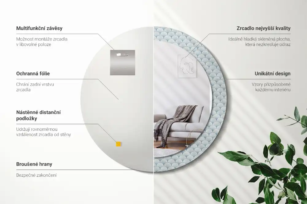 Round printed mirror Retro vintage pattern