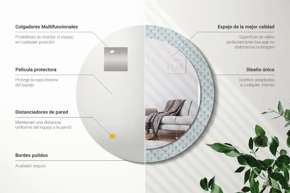 Round printed mirror Retro vintage pattern