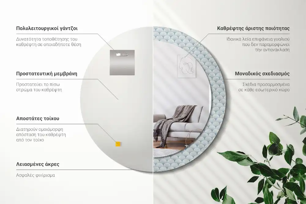 Round printed mirror Retro vintage pattern