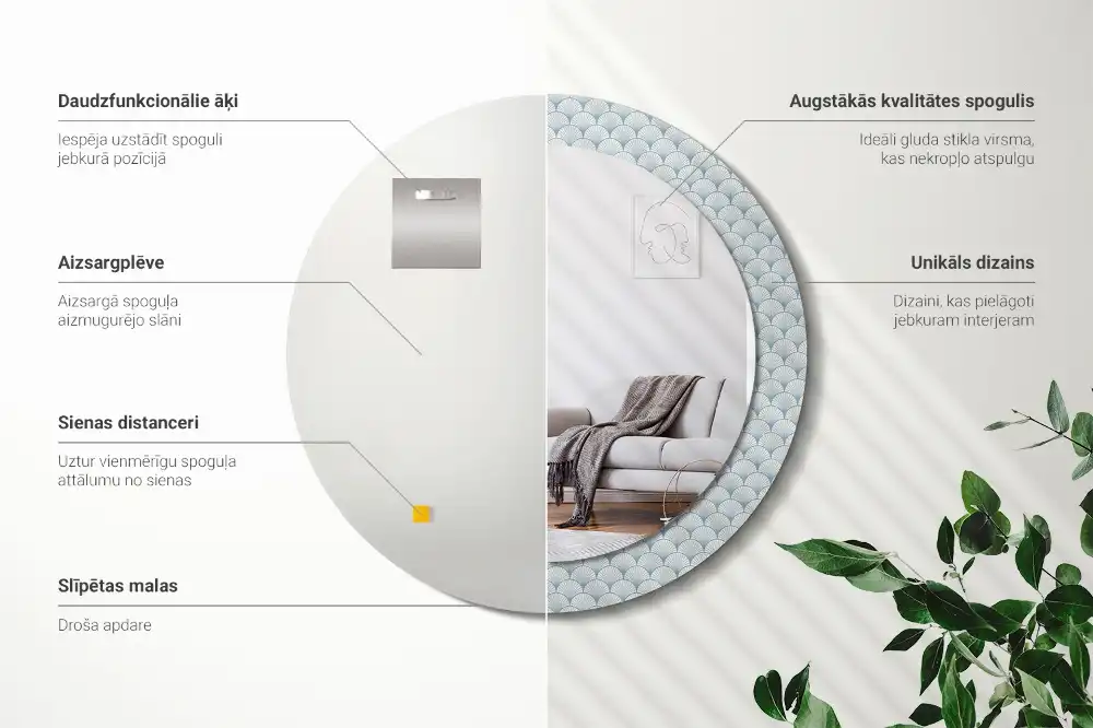 Round printed mirror Retro vintage pattern