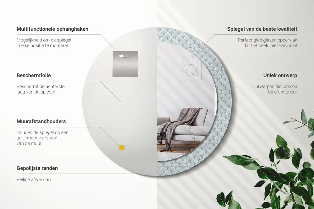 Round printed mirror Retro vintage pattern