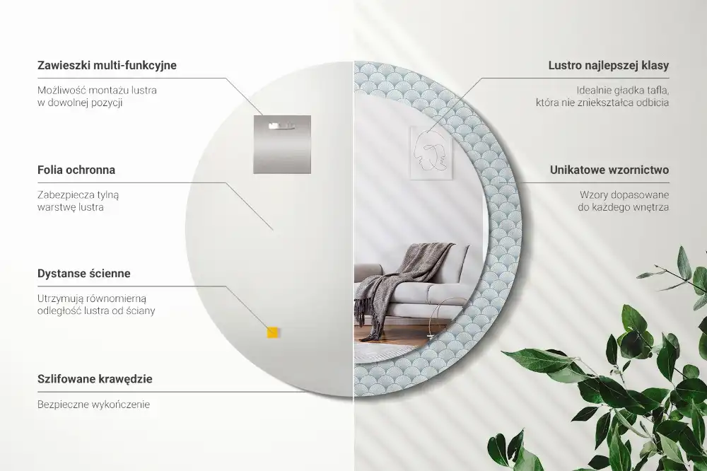 Round printed mirror Retro vintage pattern