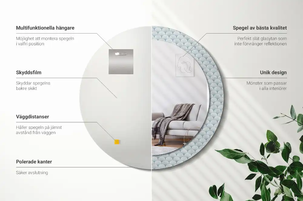 Round printed mirror Retro vintage pattern