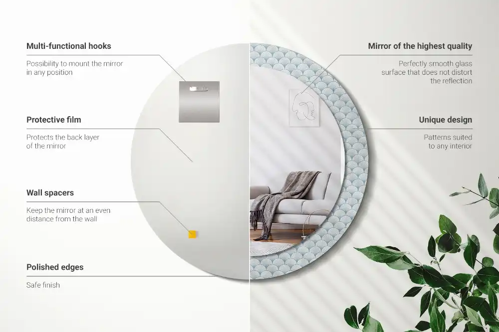 Round printed mirror Retro vintage pattern