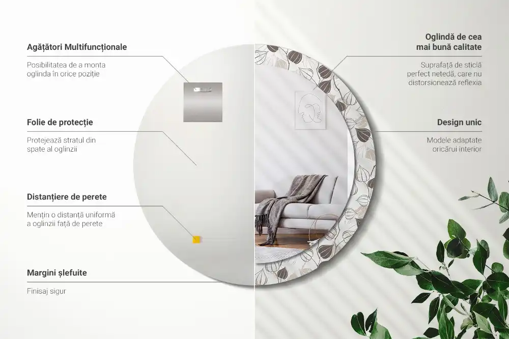 Round decorative mirror Abstract floral