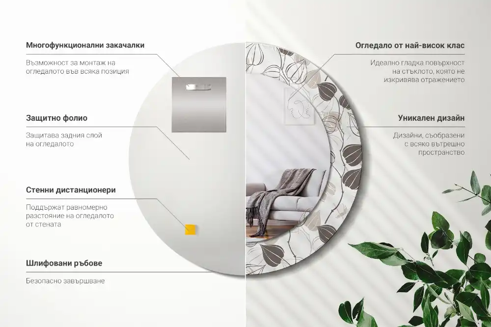 Round decorative mirror Abstract floral