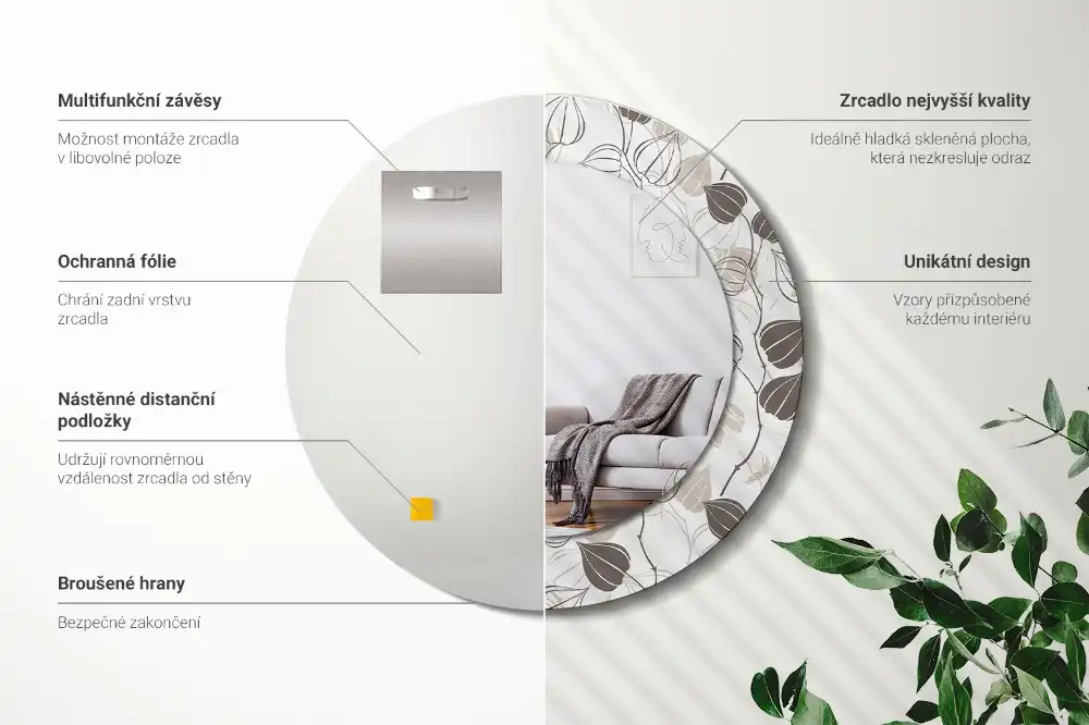 Round decorative mirror Abstract floral